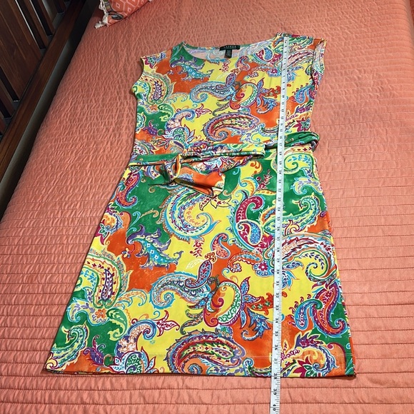 LAUREN RALPH LAUREN Multicolor Paisley Knit‎ Belted Sheath Dress size Medium - Picture 12 of 13